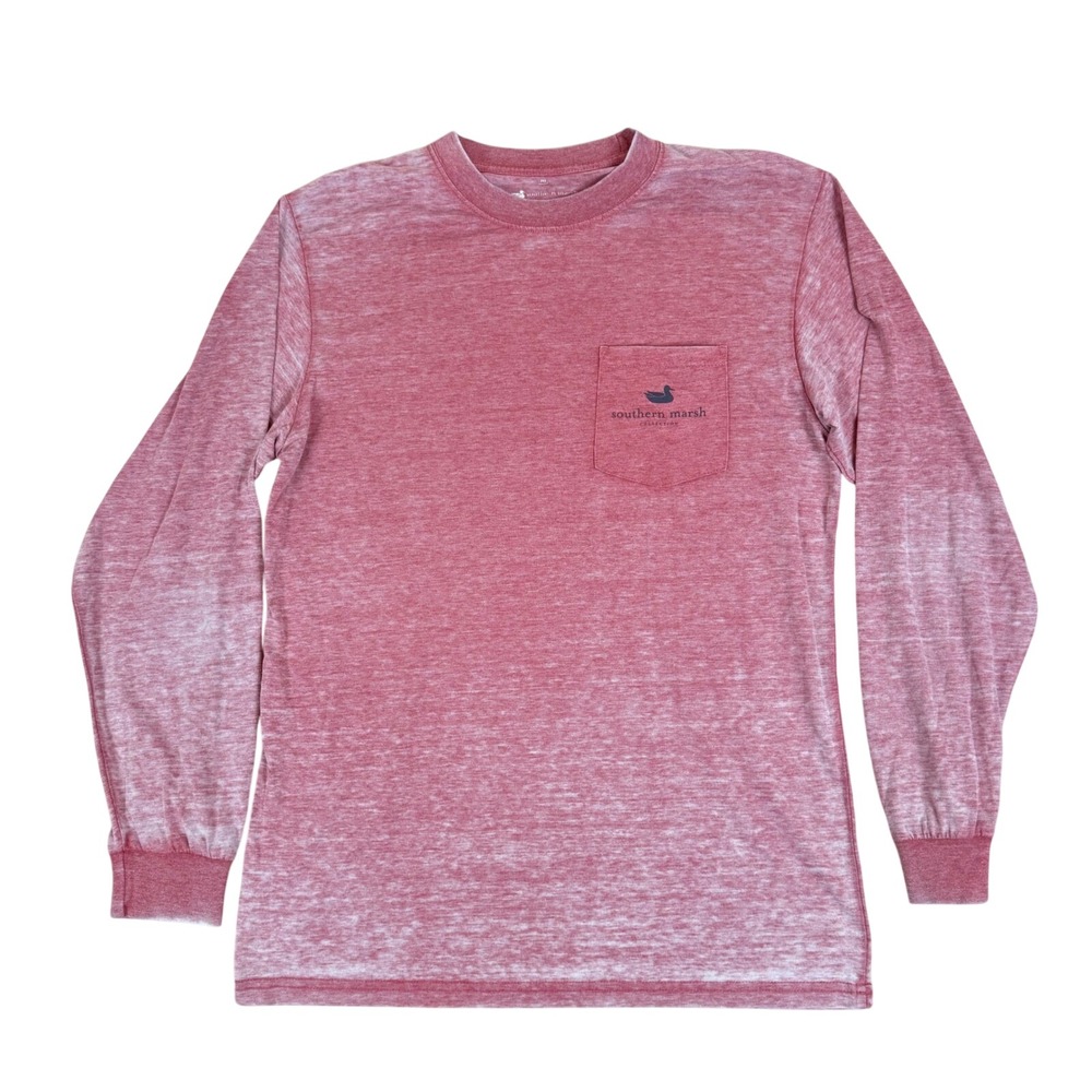 Southern Marsh Distressed Pocket Tee Med Dog Graphic Red Heathered Long Sleeve